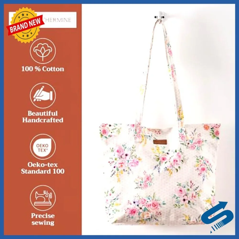 Cotton Canvas Tote Bag Reusable Shoulder Bag Travel Shopping Chic Minimal